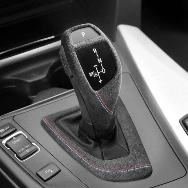 bmw gear shifter ALCANTARA / CARBON FIBER LEATHER GEAR SHIFTER INTERIOR TRIM FOR F30 /